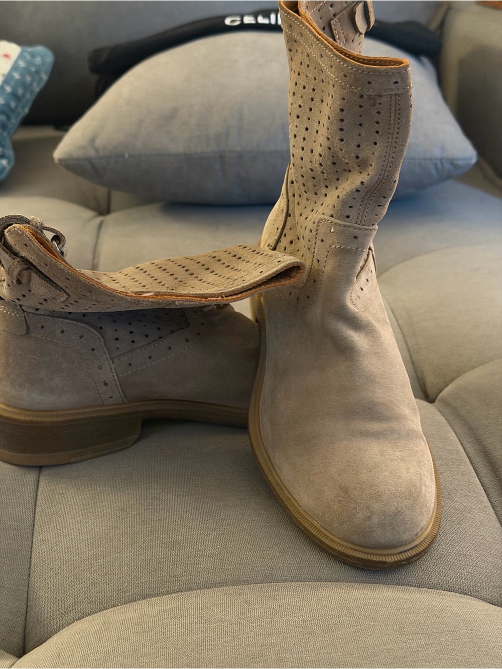 Geox Taupe Suede Perforated Lace-Up Boots